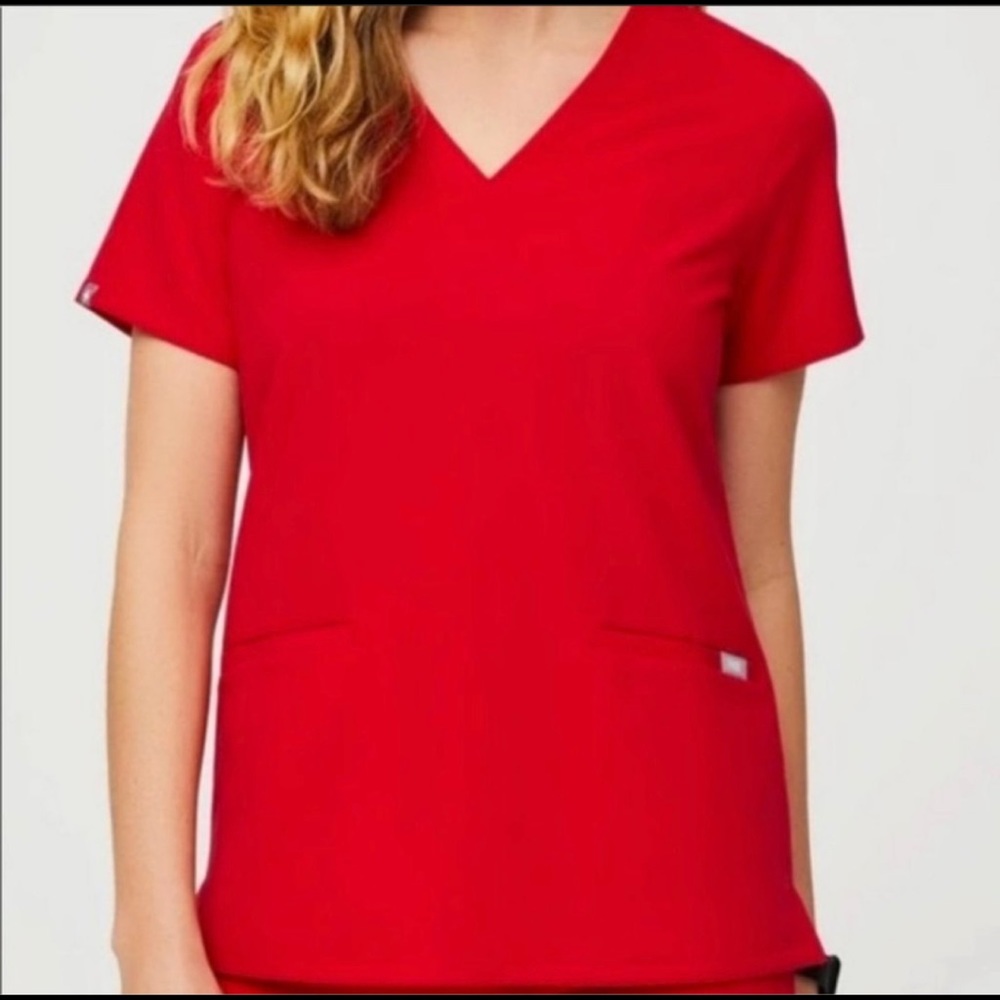 Figs Casma Scrub Top Pop Red Size: Large NWT